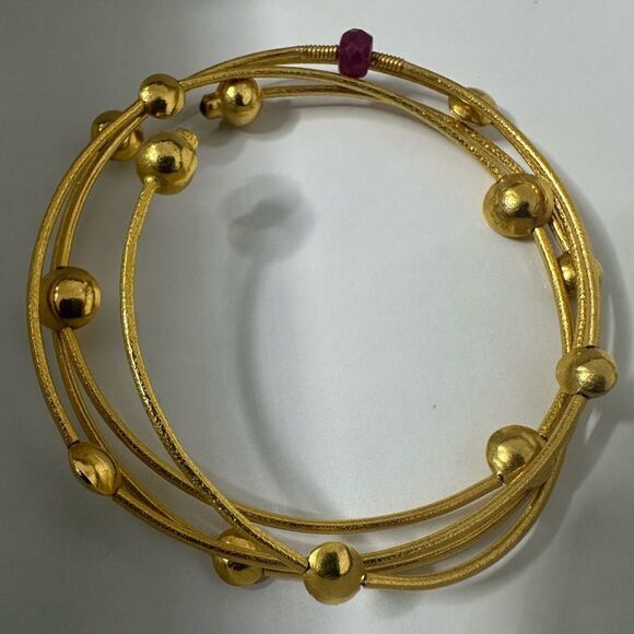 Gurhan 24k Gold Lentil Coin Bracelet Sith Faceted Rubies - Picture 2 of 9